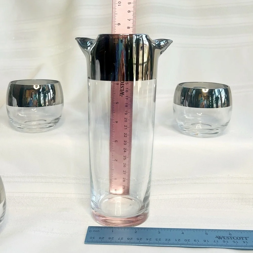Cocktail Set Dorothy‎ Thorpe Silver Overlay Pitcher Roly Poly Glasses 1947-1963